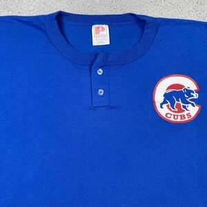 Vintage Chicago Cubs Henley T-Shirt Mens XXL Blue 80's Made In USA 50/50 MLB